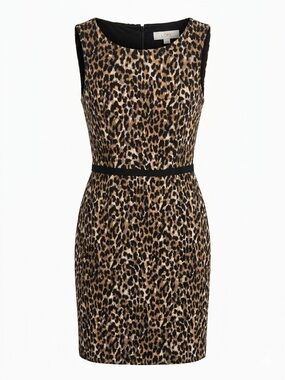 LOFT Brown Black Leopard Animal Print Sheath Dress Scoop Neck Sleeveless 0P